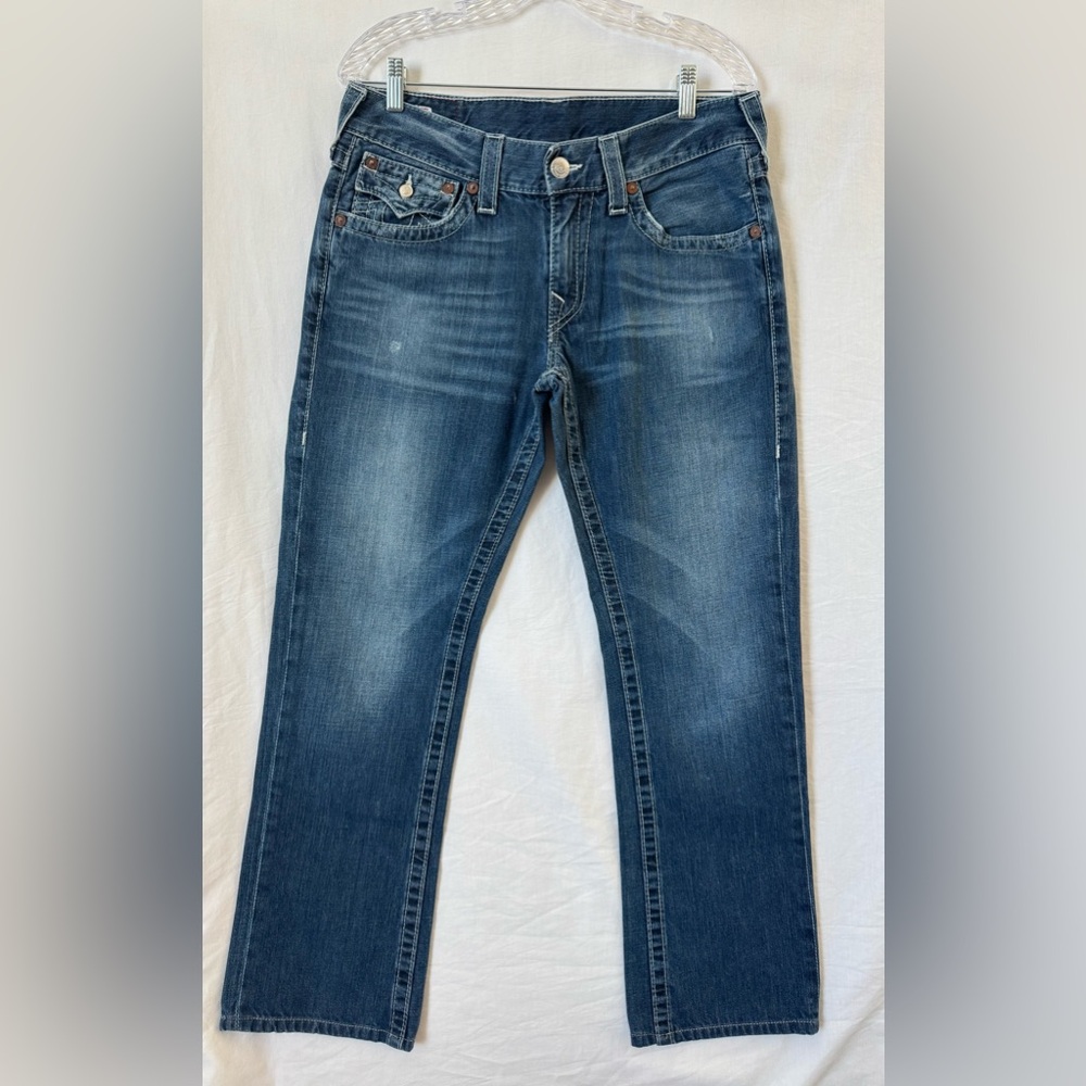 True Religion Jeans Mens 32 Blue Ricky Straight Dark Wash USA Denim Pants